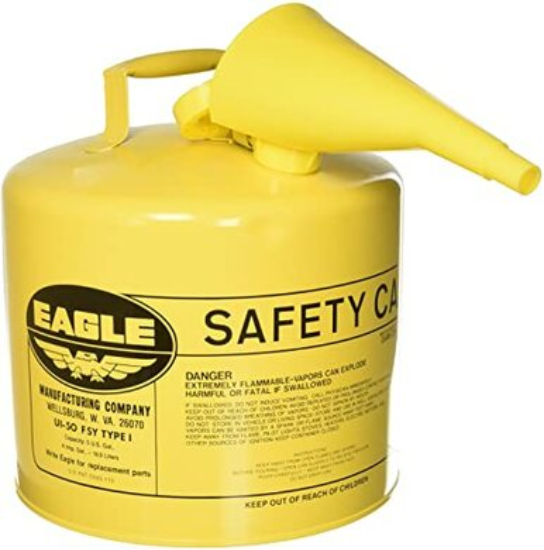 Eagle 5 Gallon Type 1 Yellow Safety Gas Can with Funnel
