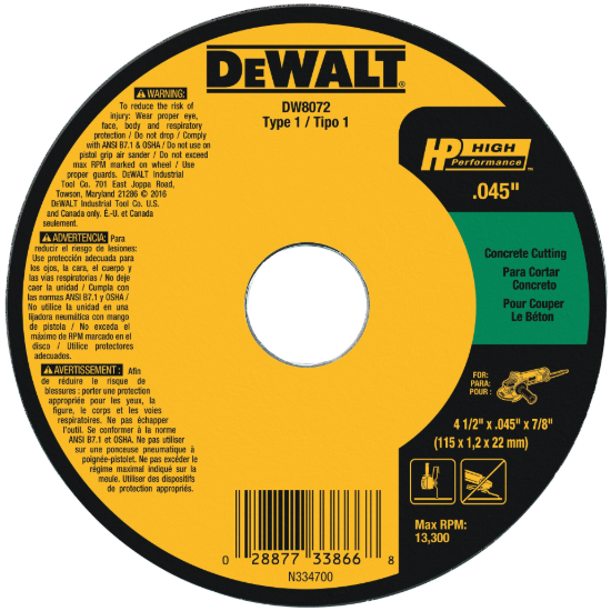 Dewalt Cut-Off Wheel 4-1/2" for Masonry