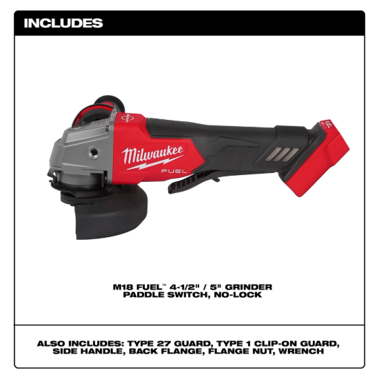 Milwaukee M18 FUEL 4-1/2" / 5" Braking Grinder Paddle Switch, No-Lock (Tool Only)