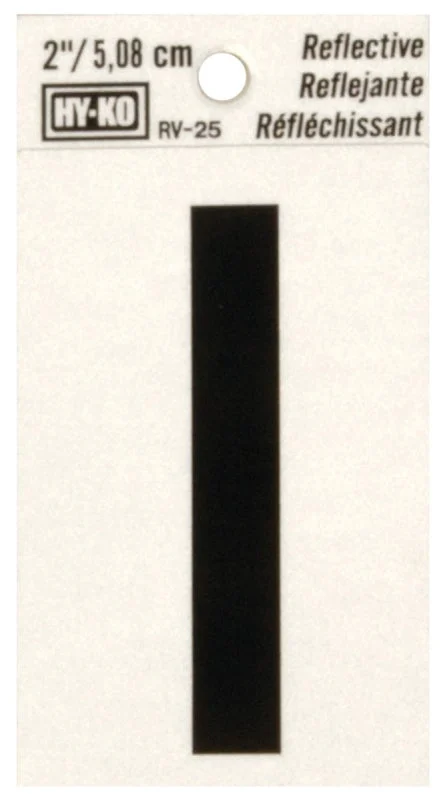 Hy-Ko RV-25/I Reflective Letter, 1-1/2 in W x 3 in H Dimensions, Character: I, 2 in H Character, Black Character, Vinyl, Pack of 10