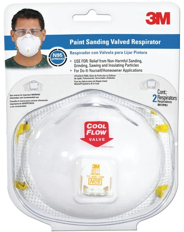 3M 8511PA1-2A/R8511- Disposable Valve Respirator, N95 Filter Class, 95 % Filter Efficiency, White