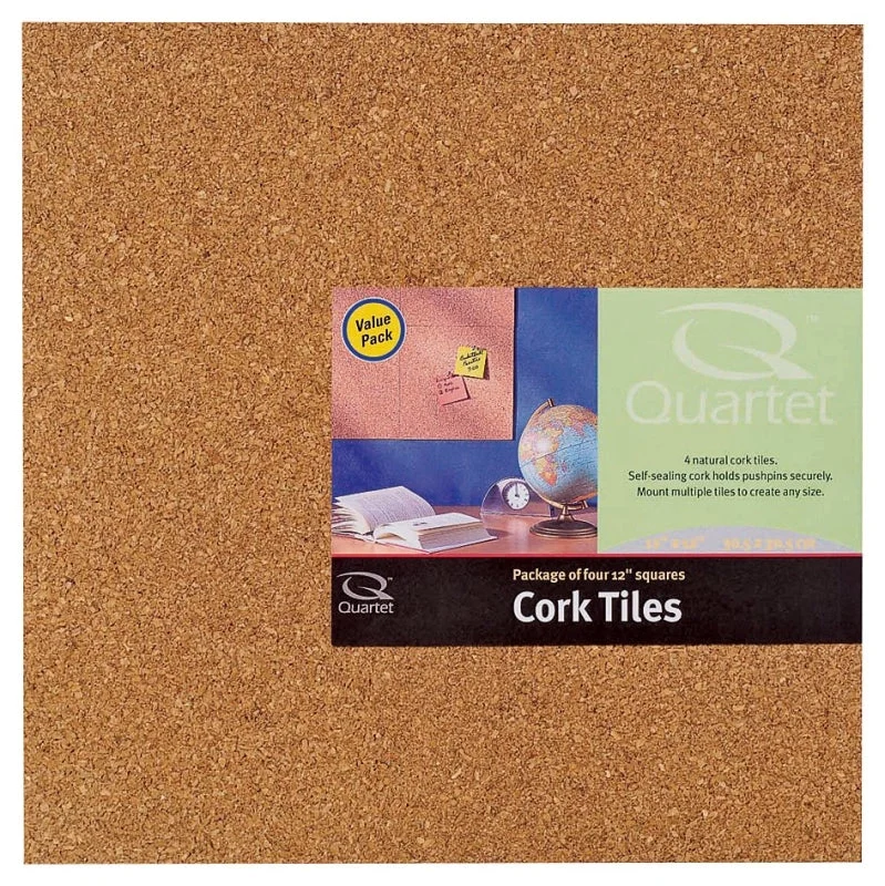 Quartet 102 Natural Cork Tile, 12 in L, Brown Board, Pack of 6