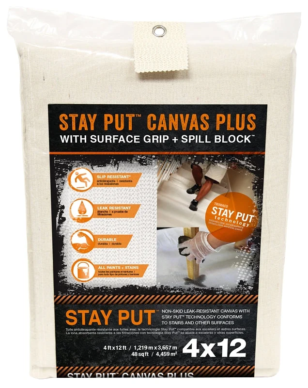 Trimaco 4328 Drop Cloth, 12 ft L, 4 ft W, Canvas/Plastic