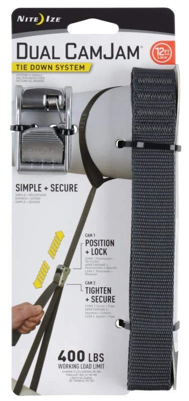 Nite Ize CJD12-09-R3 Tie-Down System, 1 in W, 12 ft L, Polypropylene/Zinc, Gray, 400 lb