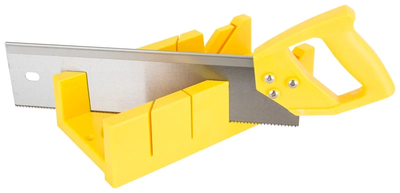 Vulcan JL42402 Miter Box with Saw, 4 in W Cutting, 2-1/4 in D Cutting, Plastic, Yellow