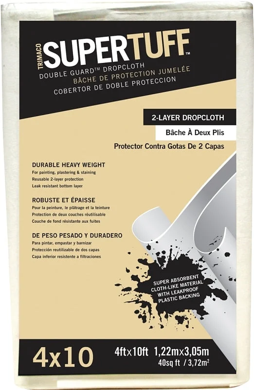 Trimaco 02602 Drop Cloth, 10 ft L, 4 ft W, 47 mil Thick, Paper, White