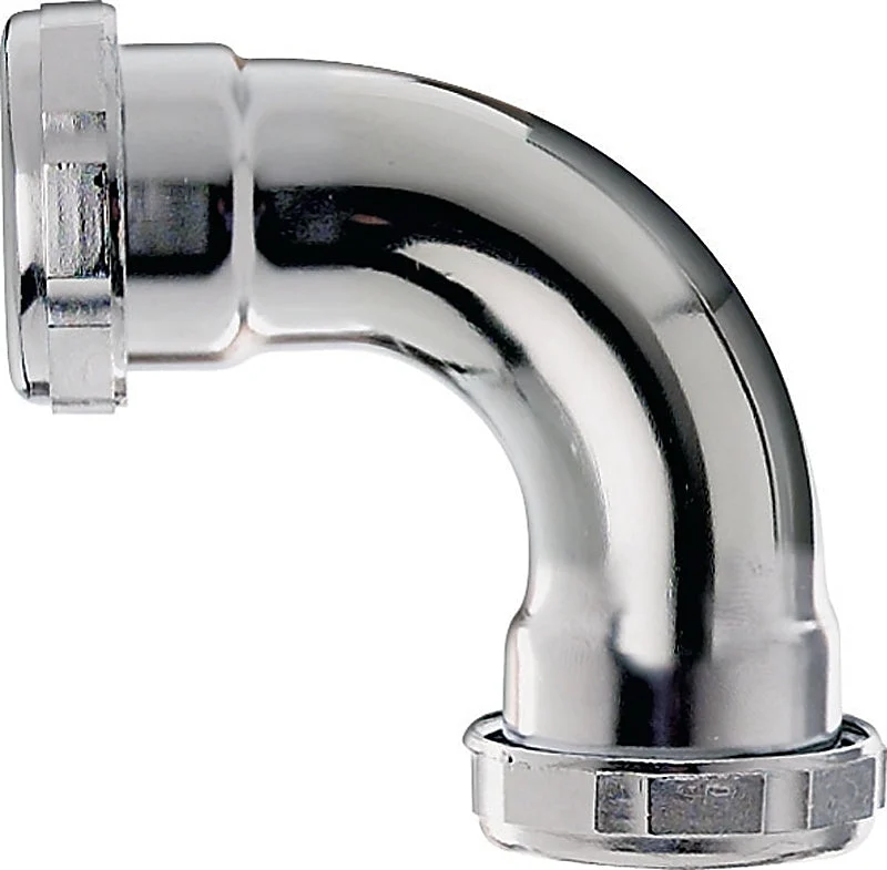Plumb Pak PP130 Pipe Elbow, 1-1/2 in, Slip-Joint, 90 deg Angle, Brass, Chrome-Plated