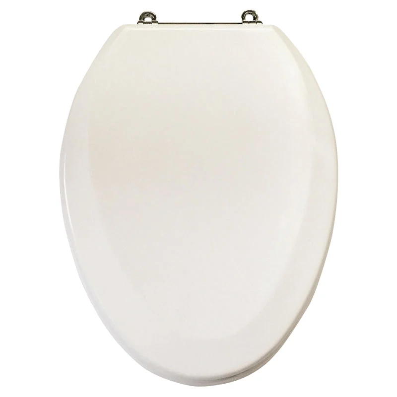 ProSource T-19WMC Toilet Seat, Elongated, MDF Molded Fiberboard, White, Chrome Plated Zinc Hinge