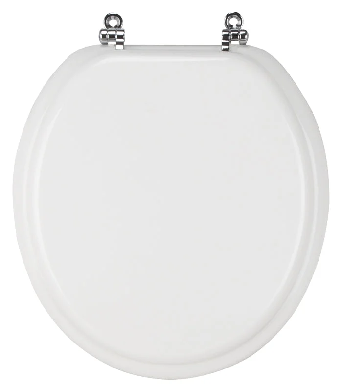 ProSource T-17WMC Toilet Seat, Round, MDF Molded Fiberboard, White, Chrome Plated Zinc Hinge