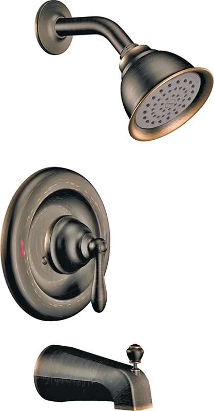 Moen Caldwell Series 82496EPBRB Tub and Shower Faucet, 1-Spray Setting, Stainless Steel, Mediterranean Bronze