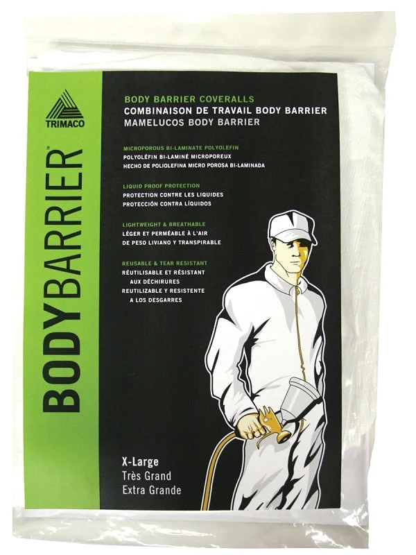 Trimaco 09955 Protective Coveralls, XL, Zipper, Polyolefin, White