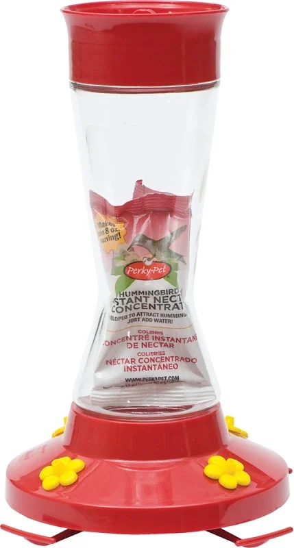 Perky-Pet 210PB Bird Feeder, Pinch Waist, 16 oz, 4-Port/Perch, Glass/Plastic, Red, 7.1 in H