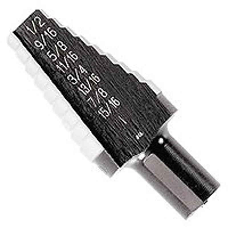 Irwin UNIBIT 10220 Step Drill Bit, 9/16 to 1 in Dia, 1-Flute, 7/16 in Dia Shank, Hex Shank