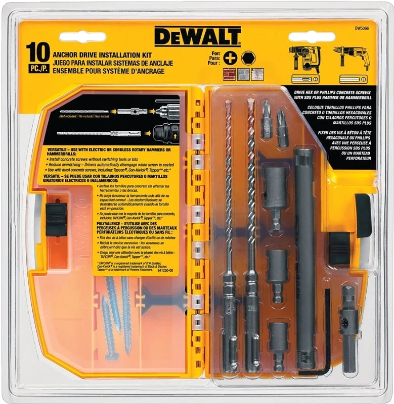DEWALT ULTRACON+ DW5366 Anchor Drive Installation Kit, 10-Piece, Carbide