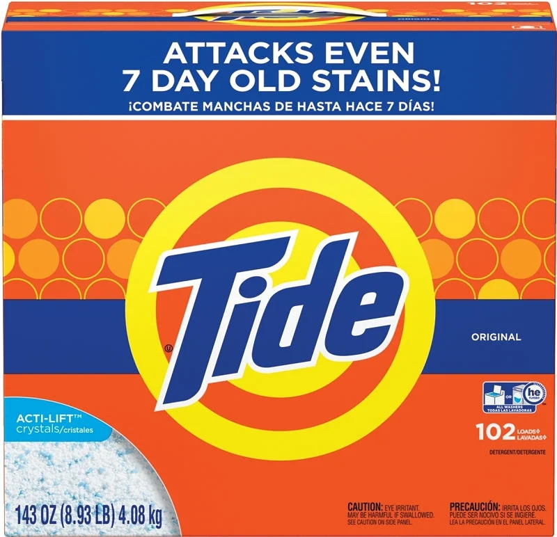 Tide 85006 Laundry Detergent, 8 lb Box, Powder, Original, White, Pack of 2