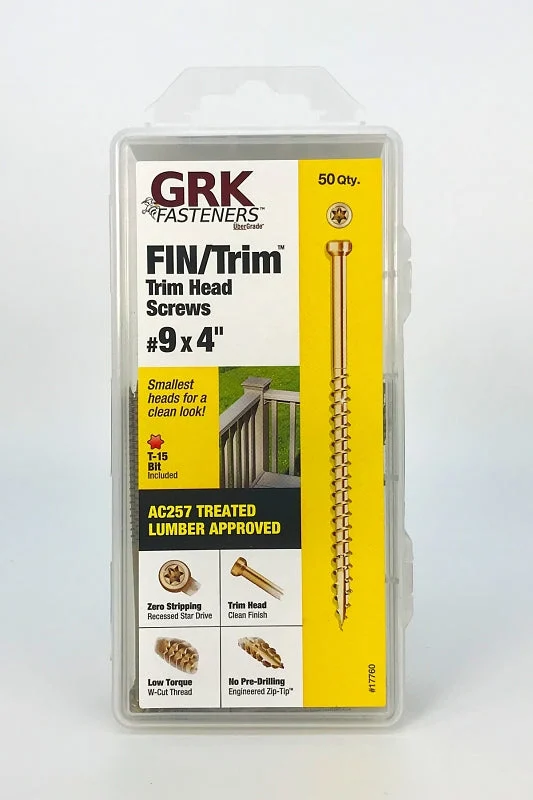 GRK Fasteners FIN/Trim 117760 Finishing Screw, #9 Thread, 4 in L, Trim Head, Star Drive, Zip-Tip Point, Steel, Climatek