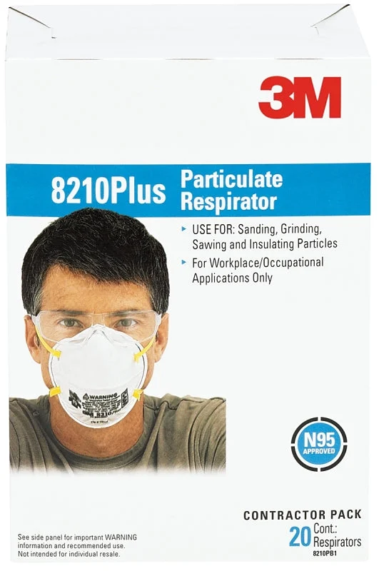 3M 8210H20-DC Disposable Non-Valve Respirator, One-Size Mask, N95 Filter Class, 95 % Filter Efficiency, White