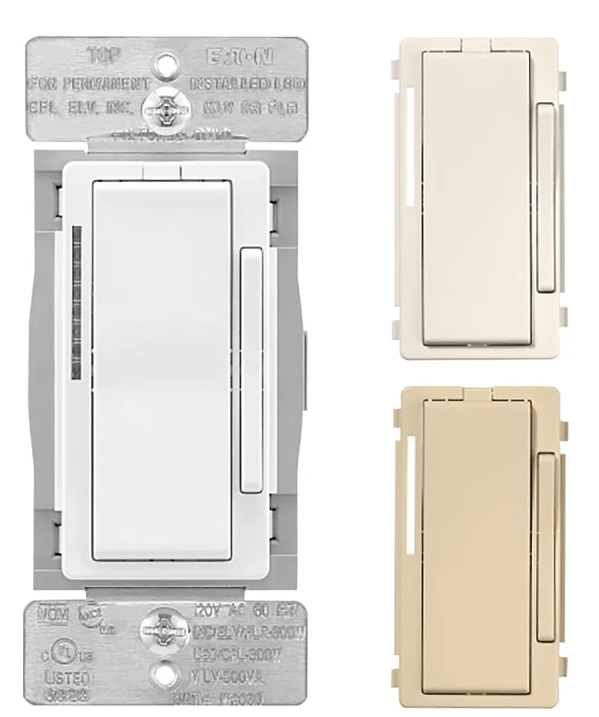 Eaton WFD30-C2-SP-L Smart Dimmer Switch, 1-Pole, 3-Way, 120 VAC, 60 Hz, Wi-Fi, Light Almond/Ivory/White