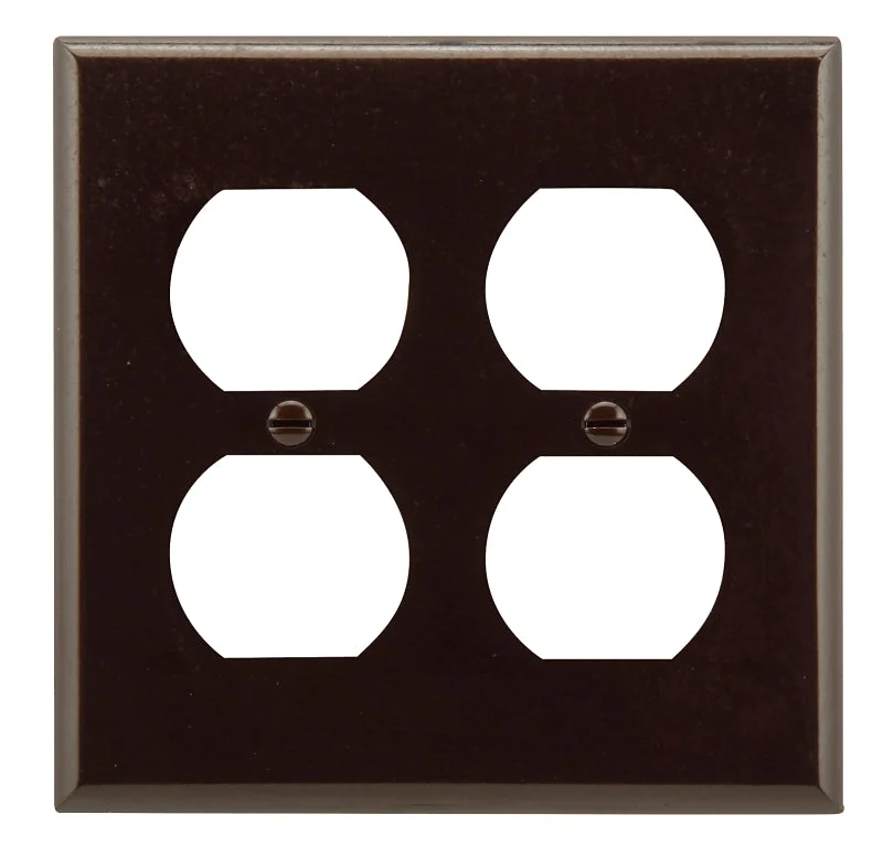 Eaton 2150B-BOX Duplex Receptacle Wallplate, 4-1/2 in L, 4-9/16 in W, Standard, 2-Gang, Thermoset, Brown, High-Gloss, Pack of 10