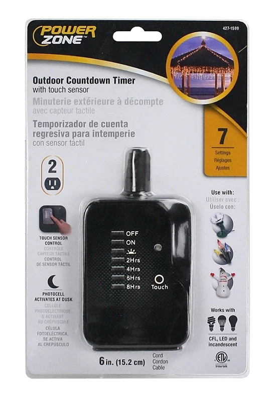 PowerZone ORTNOCDT2 Countdown Timer, 15 A, 125 V, 1875 W, 2-Outlet, 24 hr Time Setting, Black