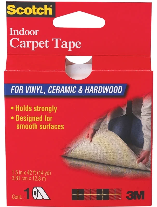 Scotch CT2010 Double-Sided Carpet Tape, 42 ft L, 1-1/2 in W, Vinyl Backing