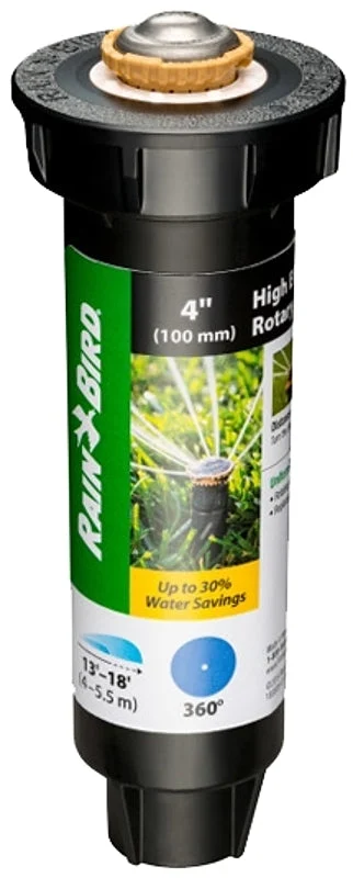 Rain Bird 12SAFPRO Mini Rotor Sprinkler, Full-Circle, 3 gpm, 1/2 in Connection, FTP, 4 in H Pop-Up, 13 to 18 ft
