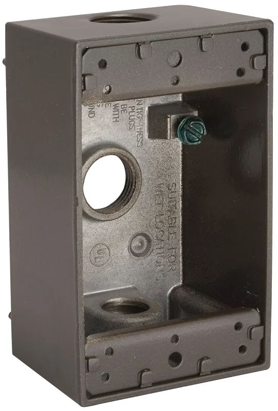 Hubbell 5320-7 Weatherproof Box, 8.3 cu-in, 3-Outlet, 1-Gang, Aluminum, Bronze, Powder-Coated