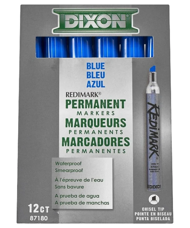 Ticonderoga 87180 Marker, Blue, 6 in L, Metal Barrel, Pack of 12