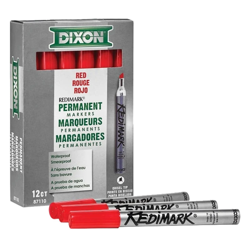 Dixon Ticonderoga 87110 Marker, Red, 6 in L, Metal Barrel, Pack of 12