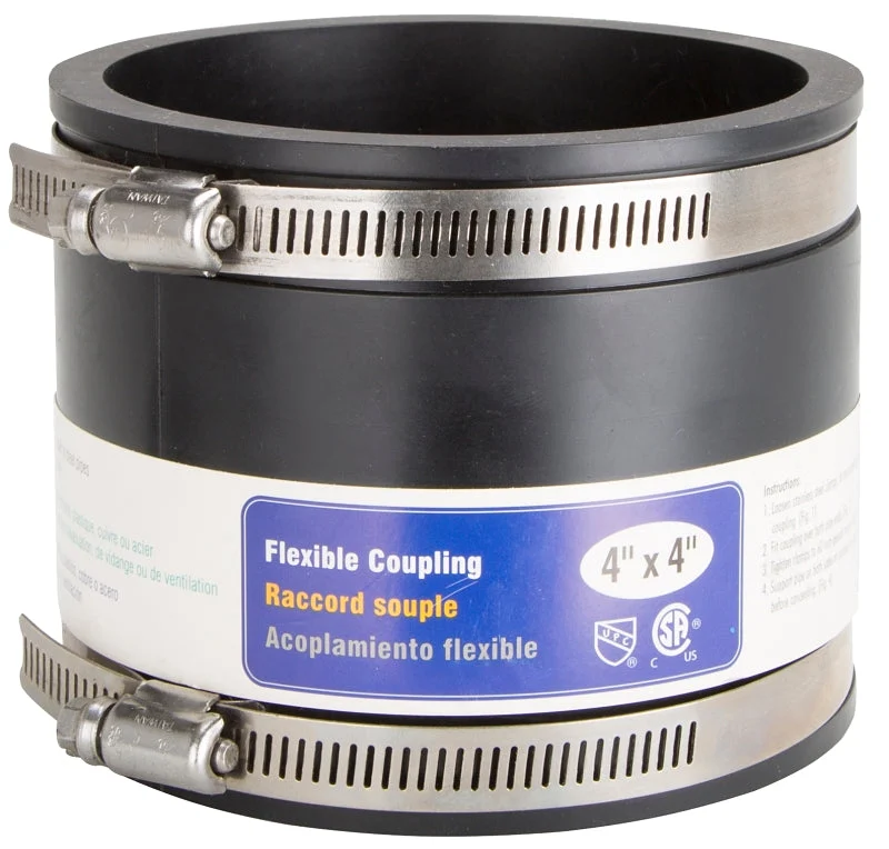 ProSource FC56-44 Coupling, 4 x 4 in, Cast Iron, Plastic and Steel Drain Pipes, PVC, Black