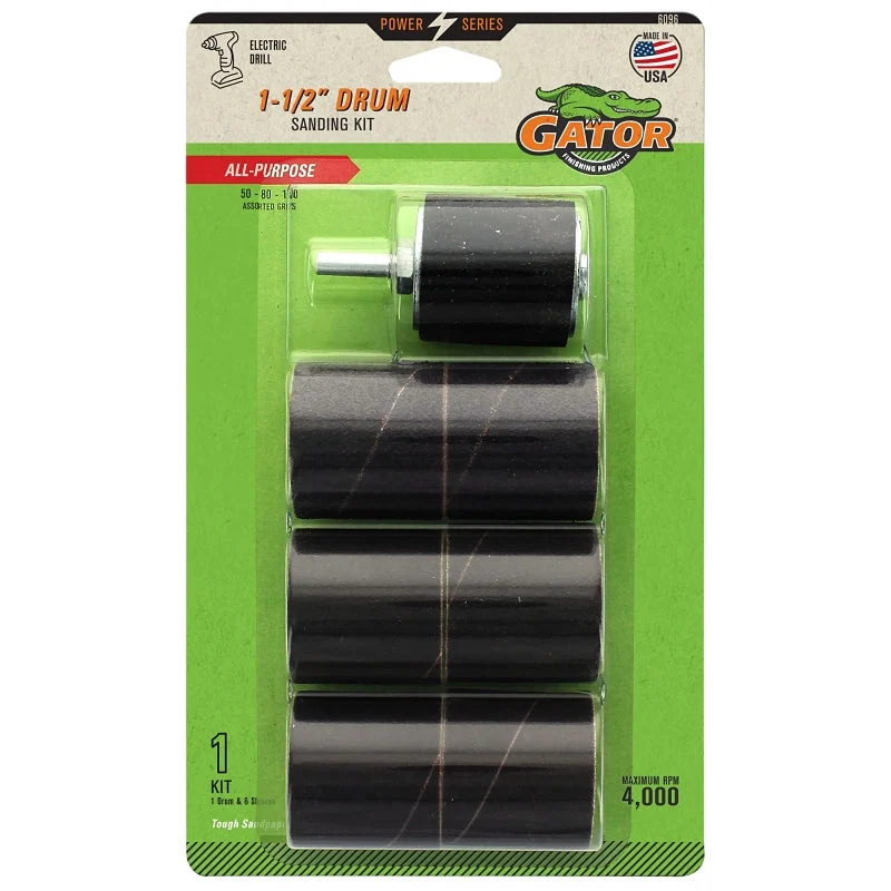 Gator 6096 Series Drum Sander Kit, 1-1/2 in Dia Drum, 1-1/2 in L Drum, Aluminum Oxide Abrasive, 1-1/2 in L Drum