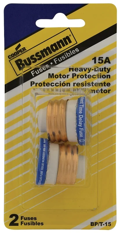 Bussmann BP/T-15 Plug Fuse, 15 A, 125 V, 10 kA Interrupt, Plastic Body, Time Delay Fuse, Low Voltage