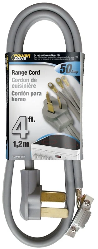 PowerZone ORR628104 Power Supply Range Cord, 6, 8 AWG Cable, 4 ft L, 50 A, 250 V, Gray