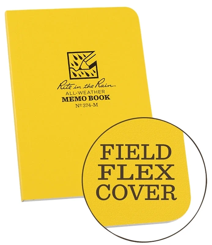 Rite in the Rain 374-M Memo Book with Field-Flex Cover, 3-1/8 x 5 in Sheet, 56-Sheet, White Sheet
