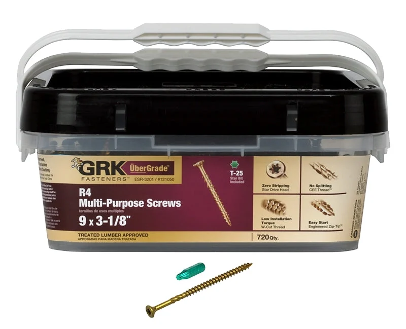 GRK Fasteners R4 121050 Screw, #9 Thread, 3-1/8 in L, W-Cut Thread, Bugle Head, Star Drive, Steel, Climatek-Coated