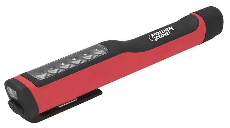 PowerZone 12500 Pocket Light, AAA Battery, LED Lamp, 25 Lumens, 8 m Beam Distance, 3.5 hr Run Time, Red/Black, Pack of 12
