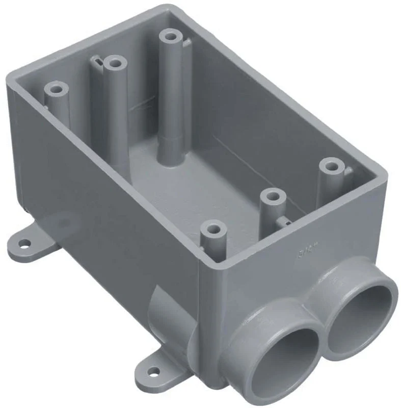 Carlon E982EFN-CTN Switch Box, 1-Gang, 2-Outlet, PVC, Gray, 3/4 in Hub