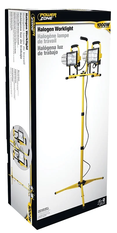 PowerZone ORHLT500X2 Work Light, 120 V, 1000 W, 2-Lamp, Halogen Lamp, 8000 Lumens, Yellow