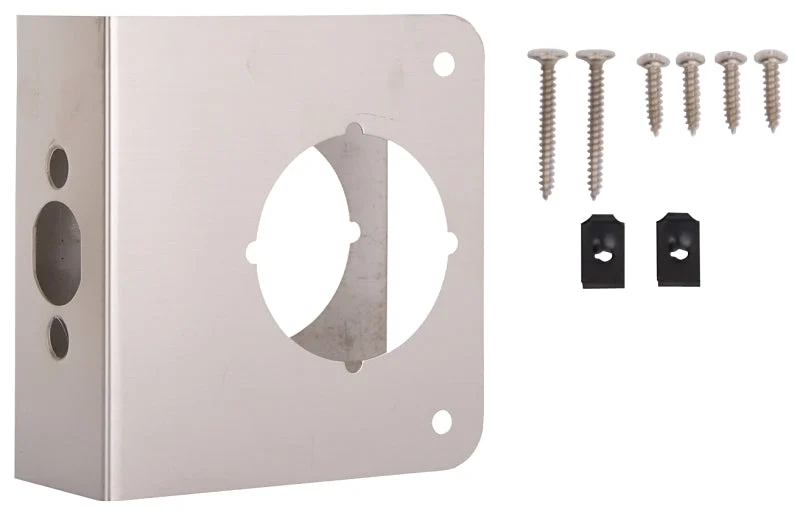 ProSource HSH-046SBN-PS Door Reinforcer, 2-3/4 in Backset, 1-3/4 in Thick Door, Steel, Satin Nickel, 4-1/2 in H