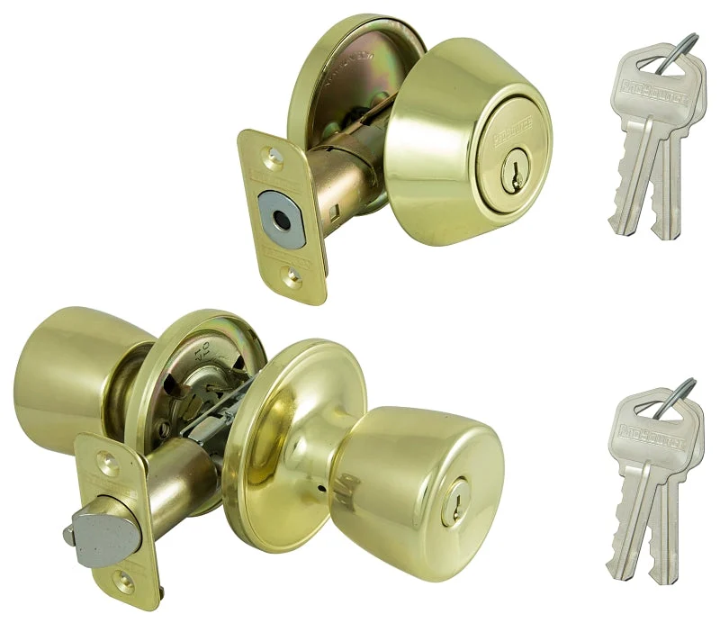 ProSource BS721BRA4F Deadbolt and Entry Lockset, Turn Button Lock, Tulip Design, Polished Brass, 3 Grade, Brass, Pack of 2