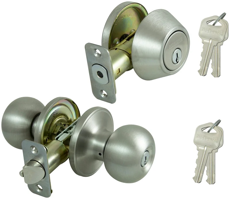 ProSource B9621BRA4F Deadbolt and Entry Lockset, Knob Handle, Ball Design, Stainless Steel, 3 Grade, Stainless Steel, Pack of 2