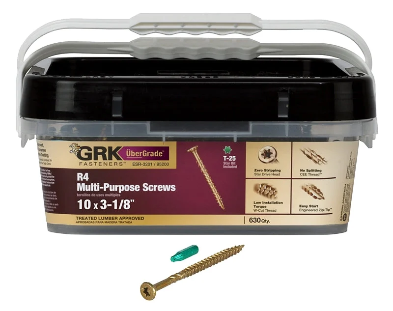 GRK Fasteners R4 95200 Screw, #10 Thread, 3-1/8 in L, W-Cut Thread, Bugle Head, Star Drive, Steel, Climatek-Coated