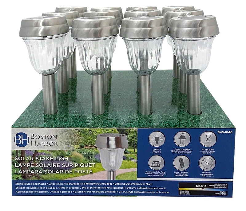 Boston Harbor 24173 Solar Stake Light, Nickel-Metal Hydride Battery, 1-Lamp, LED Lamp, Metal/Plastic Fixture, Pack of 12