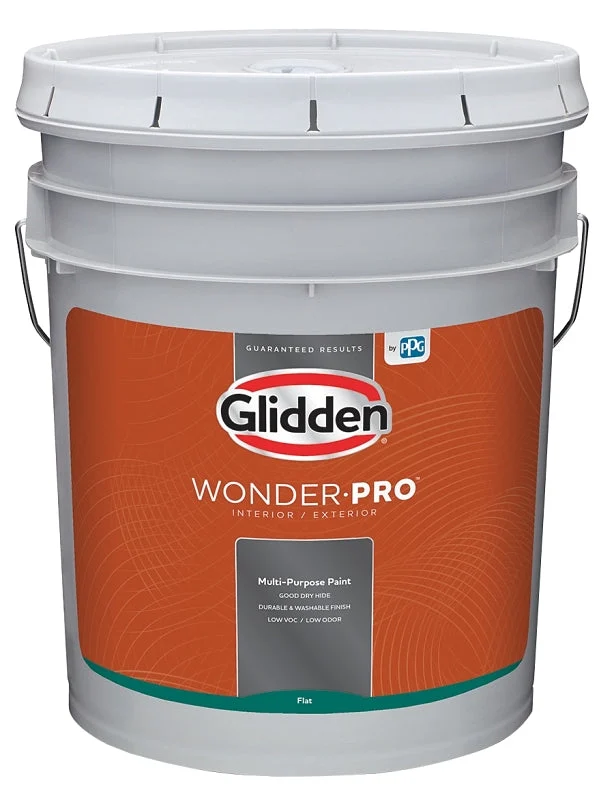 Glidden Wonder-Pro GLWP30WB/05 Paint, Flat Sheen, Pastel Base/White, 5 gal, 400 sq-ft/gal Coverage Area