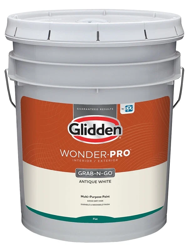 Glidden Wonder-Pro GLWP30AW/05 Paint, Flat Sheen, Antique White, 5 gal, 400 sq-ft/gal Coverage Area