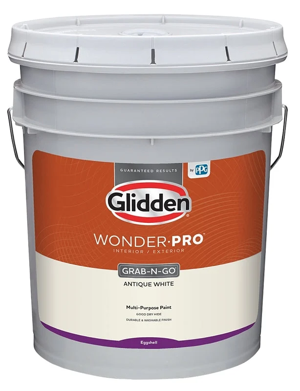 Glidden Wonder-Pro GLWP31AW/05 Paint, Eggshell Sheen, Antique White, 5 gal, 400 sq-ft/gal Coverage Area