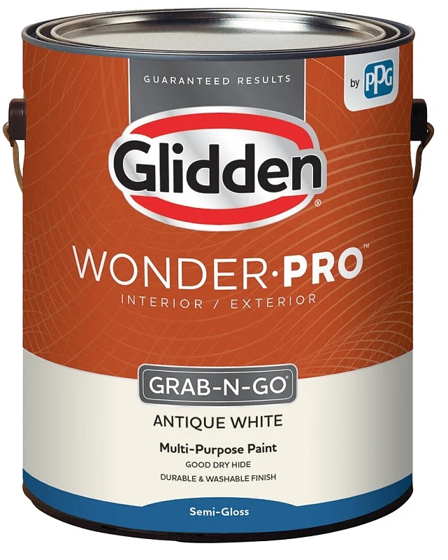 Glidden Wonder-Pro GLWP32AW/01 Paint, Semi-Gloss Sheen, Antique White, 1 gal, 400 sq-ft/gal Coverage Area, Pack of 4