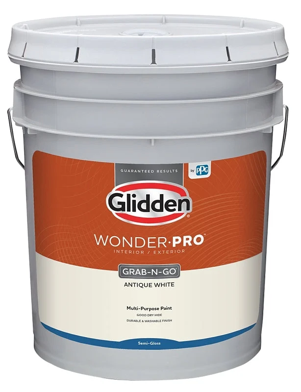 Glidden Wonder-Pro GLWP32AW/05 Paint, Semi-Gloss Sheen, Antique White, 5 gal, 400 sq-ft/gal Coverage Area