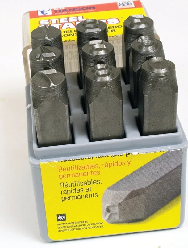CH Hanson 20581 Number Stamp Set, 9-Piece, Steel, Specifications: 1/4 in Character, 3/8 x 2-5/8 in Shank