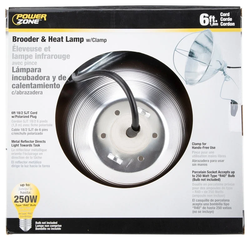PowerZone ORBL081508 Brooder Clamp Light, Plug-In, Clamp Lights Lamp, Silver